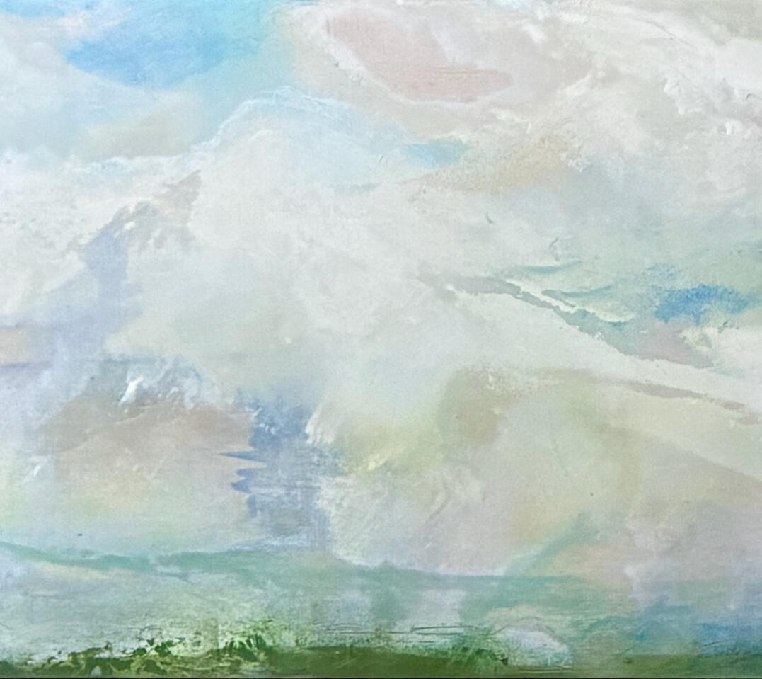 A large original painting on wood, River Severn and clouds inspired.