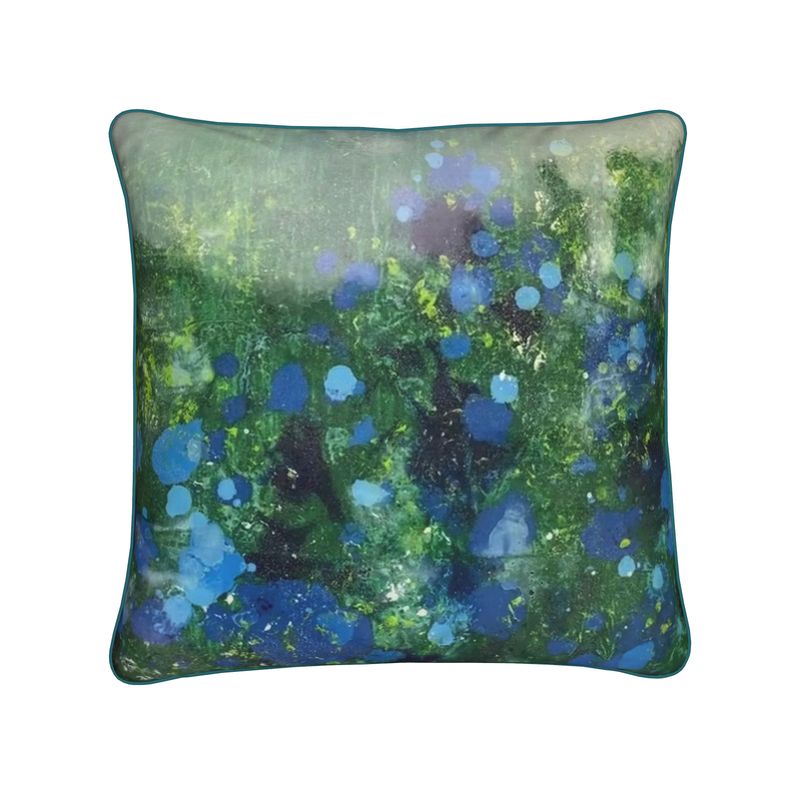 Bluebell View Soft Velvet Cushion with Piping Detail